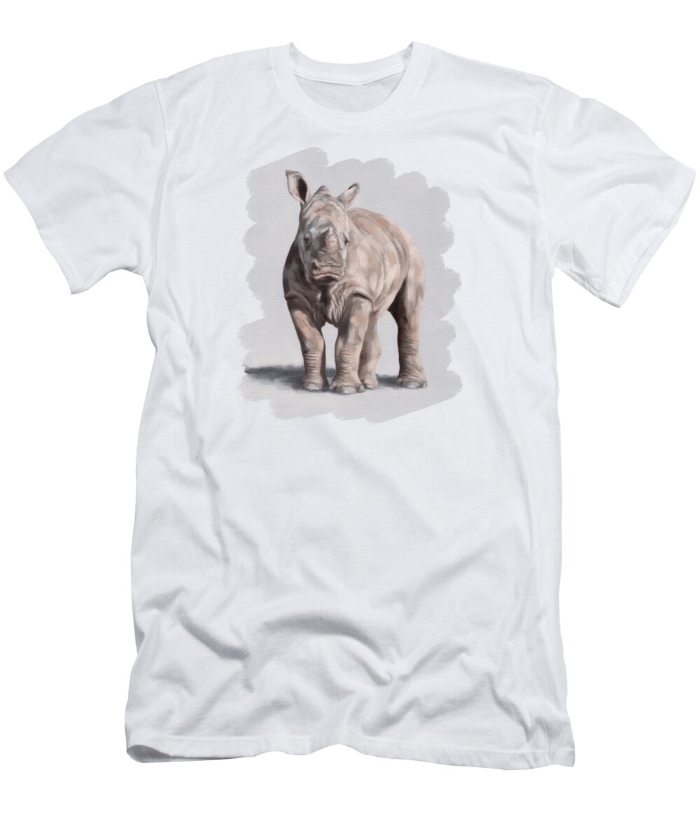 Rhino T-Shirt featuring the painting Daisy by Rachel Stribbling