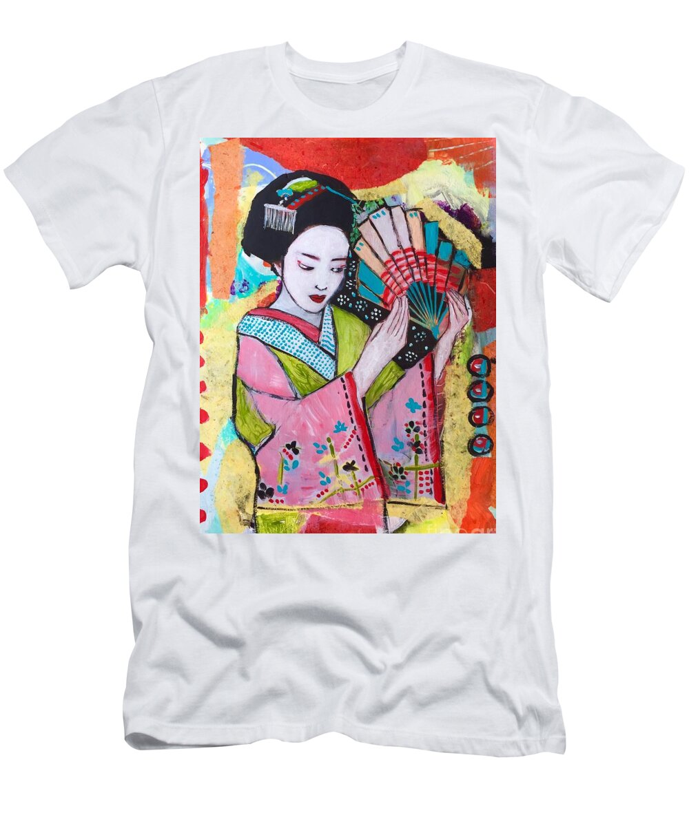 Dancing Maiko T-Shirt featuring the mixed media Dancing maiko by Corina Stupu Thomas