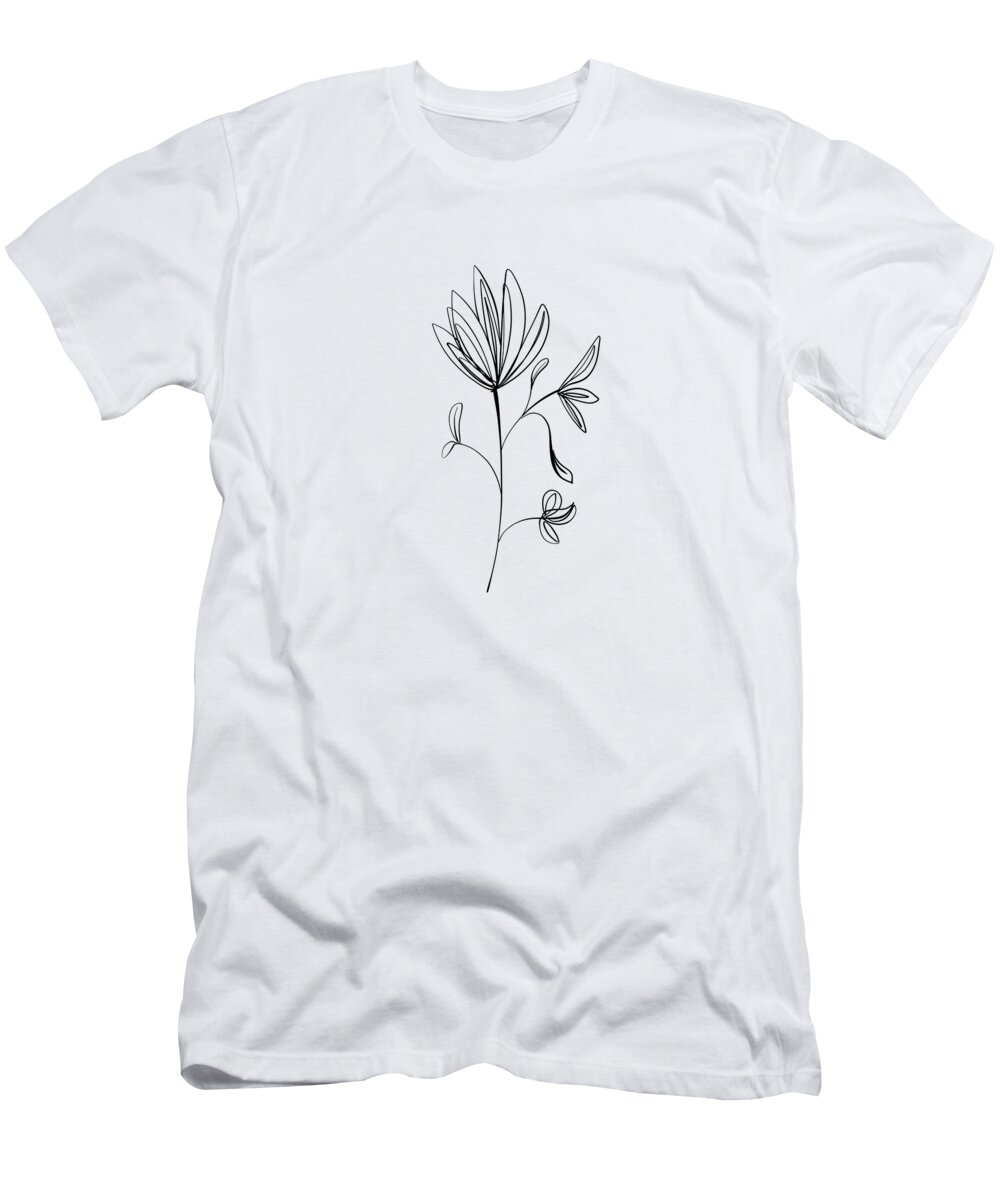  Flowers T-Shirt featuring the digital art Daphne 2 - Minimal, Modern - Abstract Tropical Line Art by Studio Grafiikka