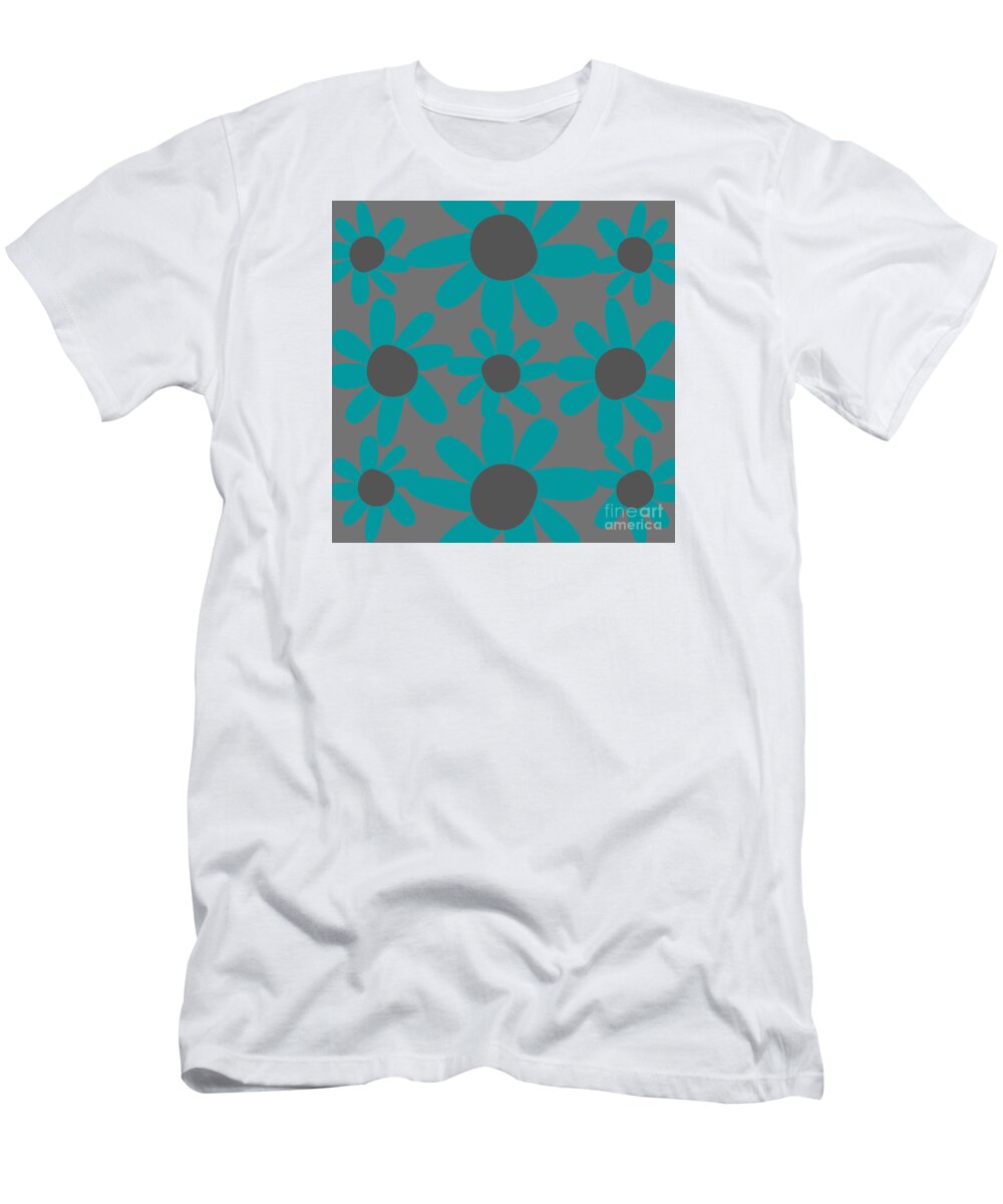 Floral T-Shirt featuring the digital art Dark Gray and Blue Floral Pattern by Christie Olstad