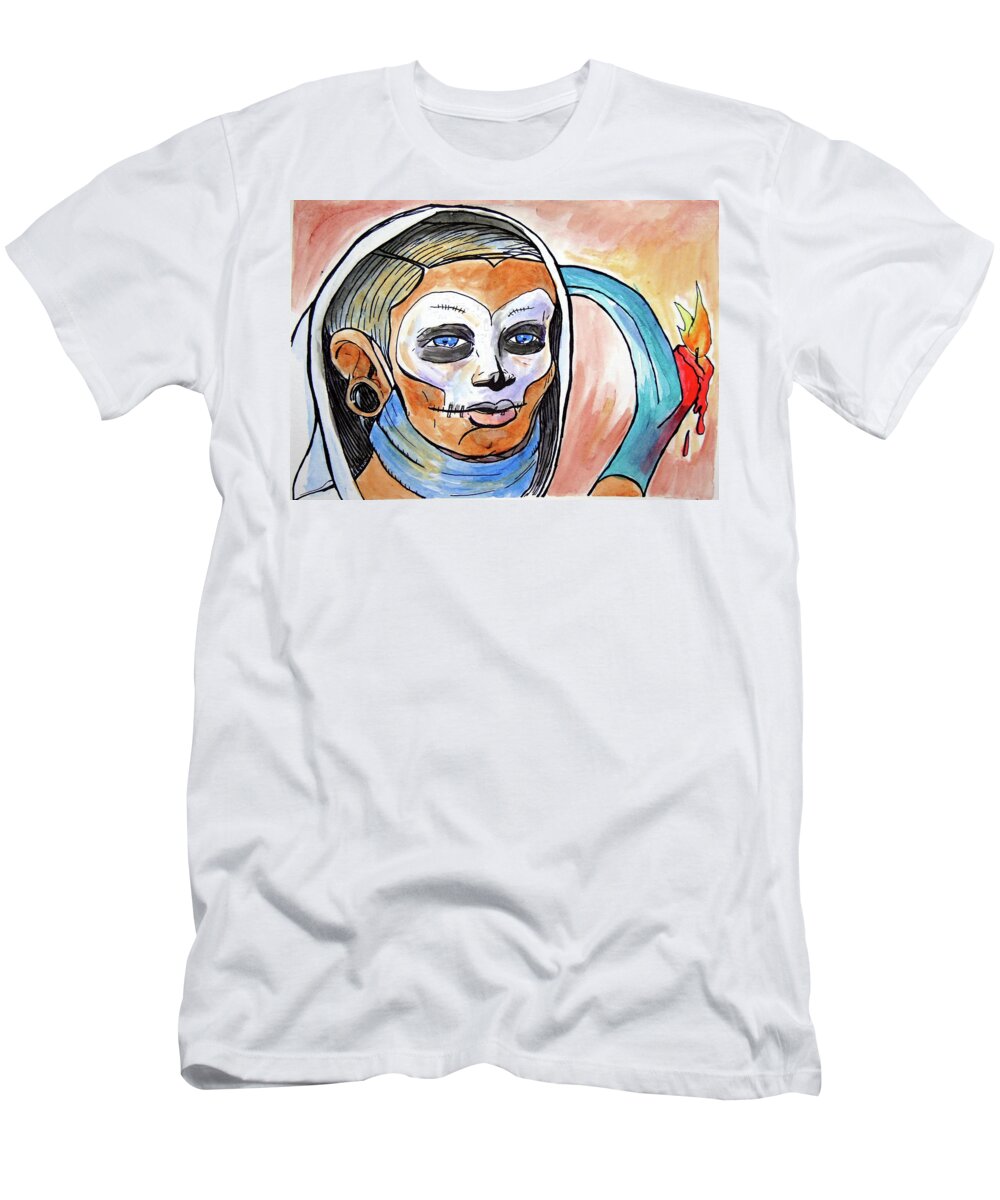 Death T-Shirt featuring the painting Death's Portrait by Loretta Nash