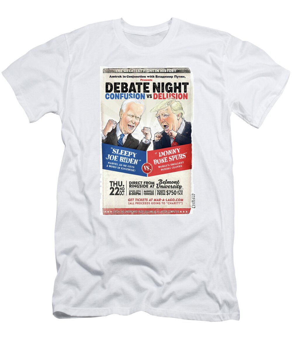 Captionless T-Shirt featuring the drawing Debate Night by Jason Chatfield and Scott Dooley