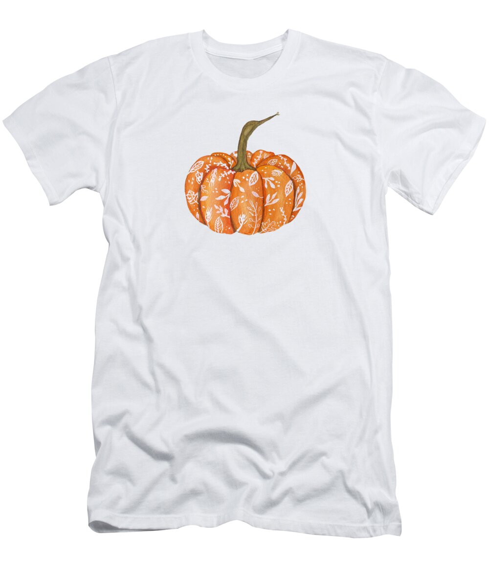 Pumpkin T-Shirt featuring the painting Decorated Pumpkin by Deborah League