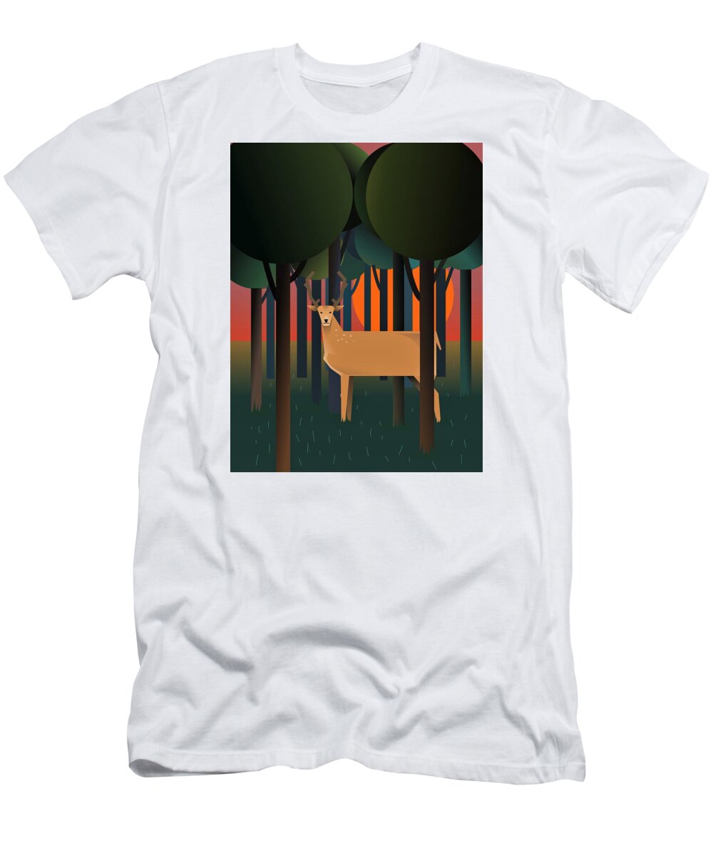 Deer T-Shirt featuring the digital art Deerland Wood by Fatline Graphic Art