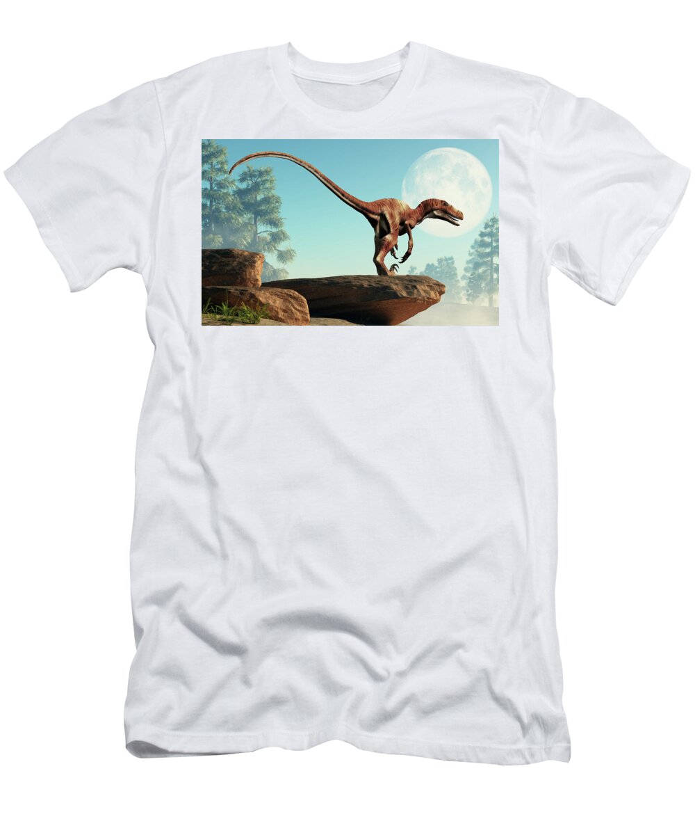 Deinonychus T-Shirt featuring the digital art Deinonychus on a Cliff by Daniel Eskridge