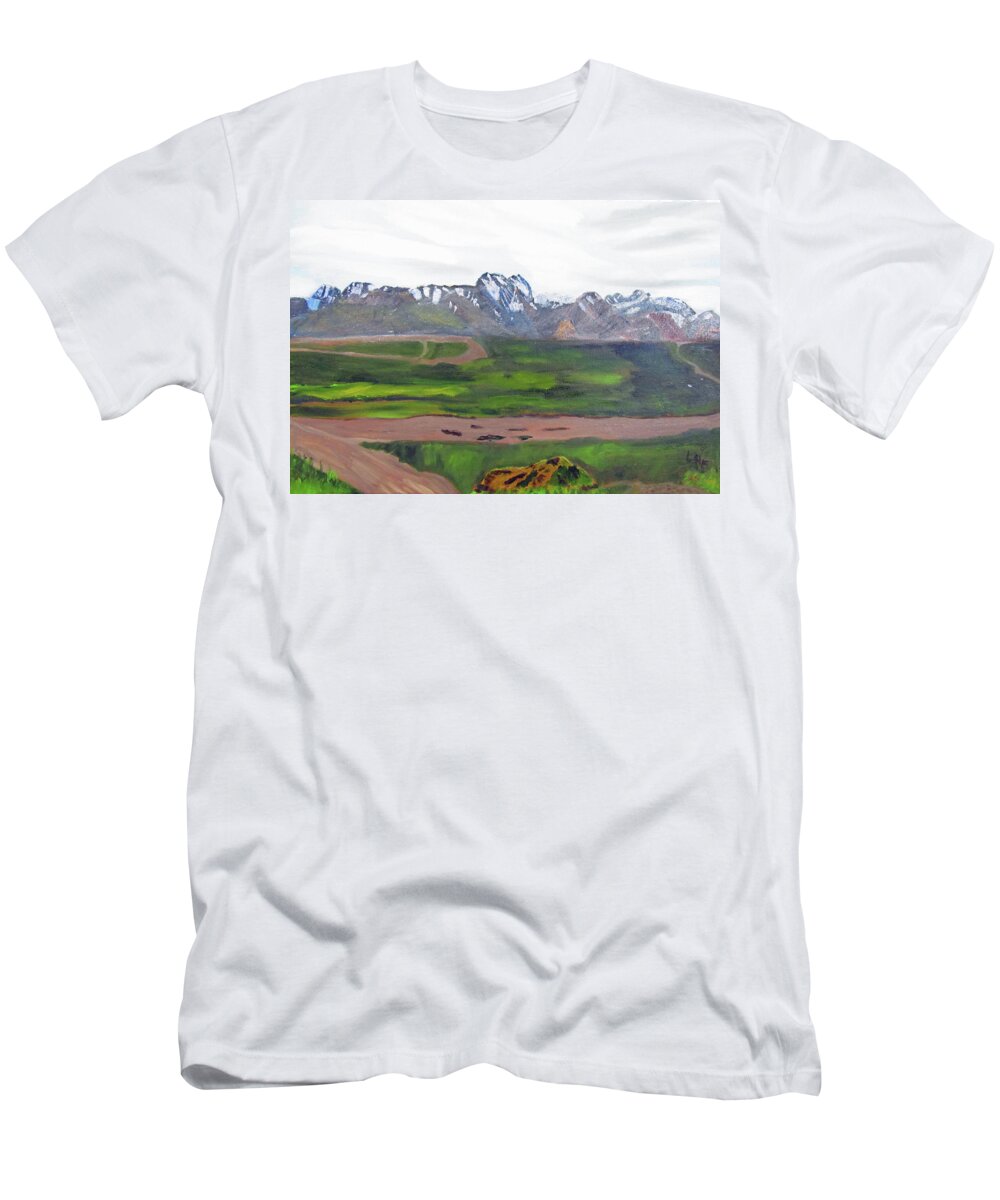 Alaska T-Shirt featuring the painting Denali Park Spring by Linda Feinberg