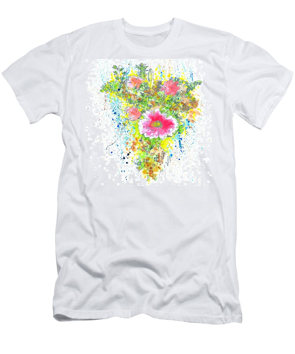 Watercolor T-Shirt featuring the mixed media Design 22 flowers by Lucie Dumas
