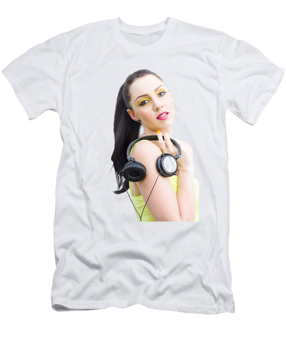 Dj T-Shirt featuring the photograph DJ Girl by Jorgo Photography