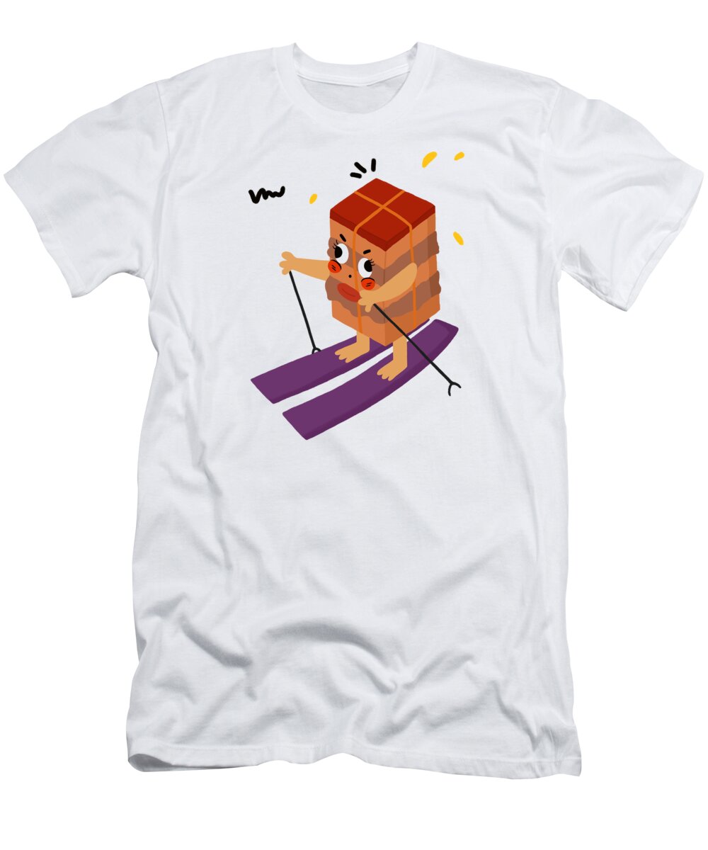Dongpo Meat T-Shirt featuring the drawing Dongpo's braised pork loves skiing by Min Fen Zhu
