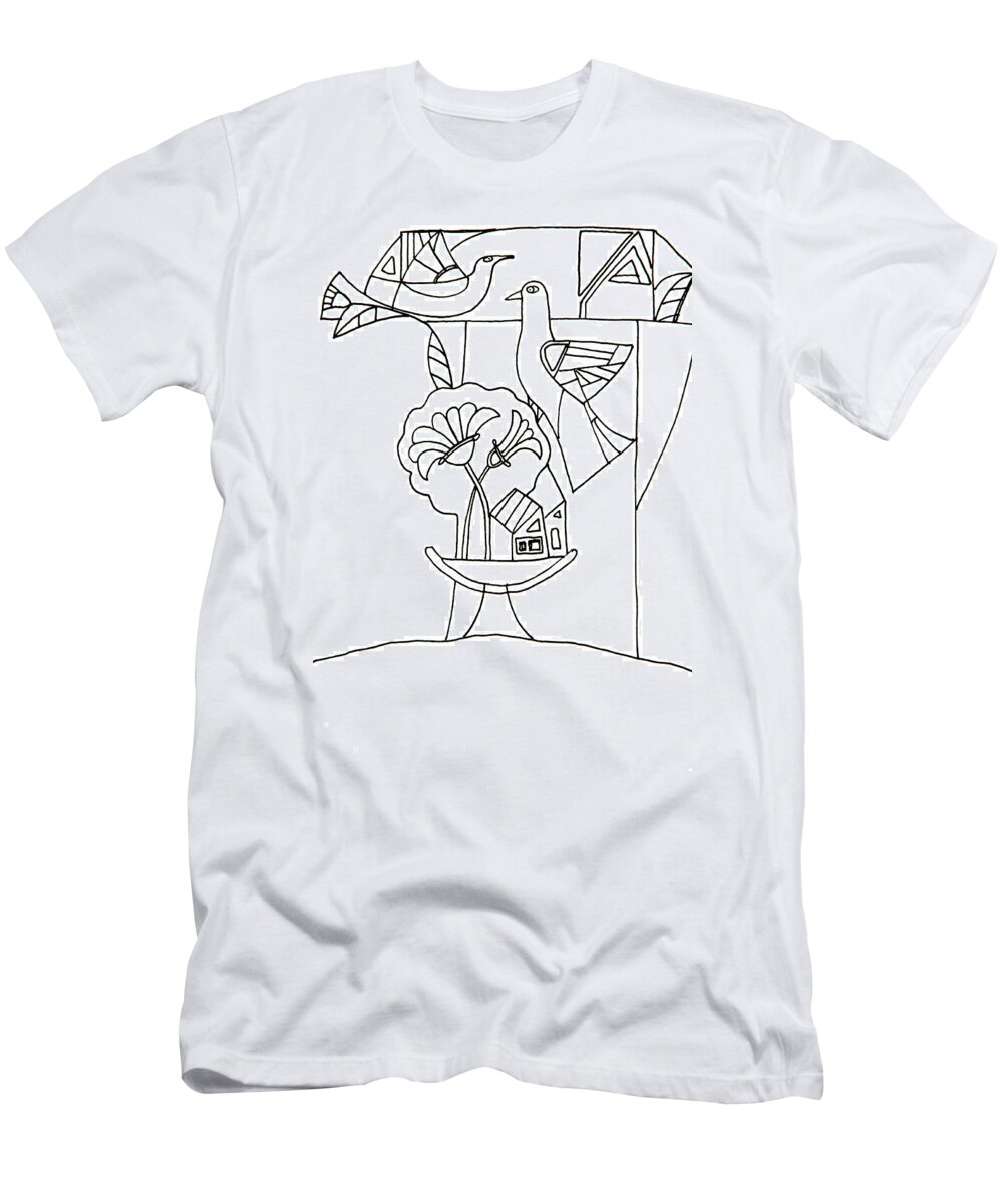 Russian Artists New Wave T-Shirt featuring the drawing Doves Symbol of Love by Tatiana Koltachikhina