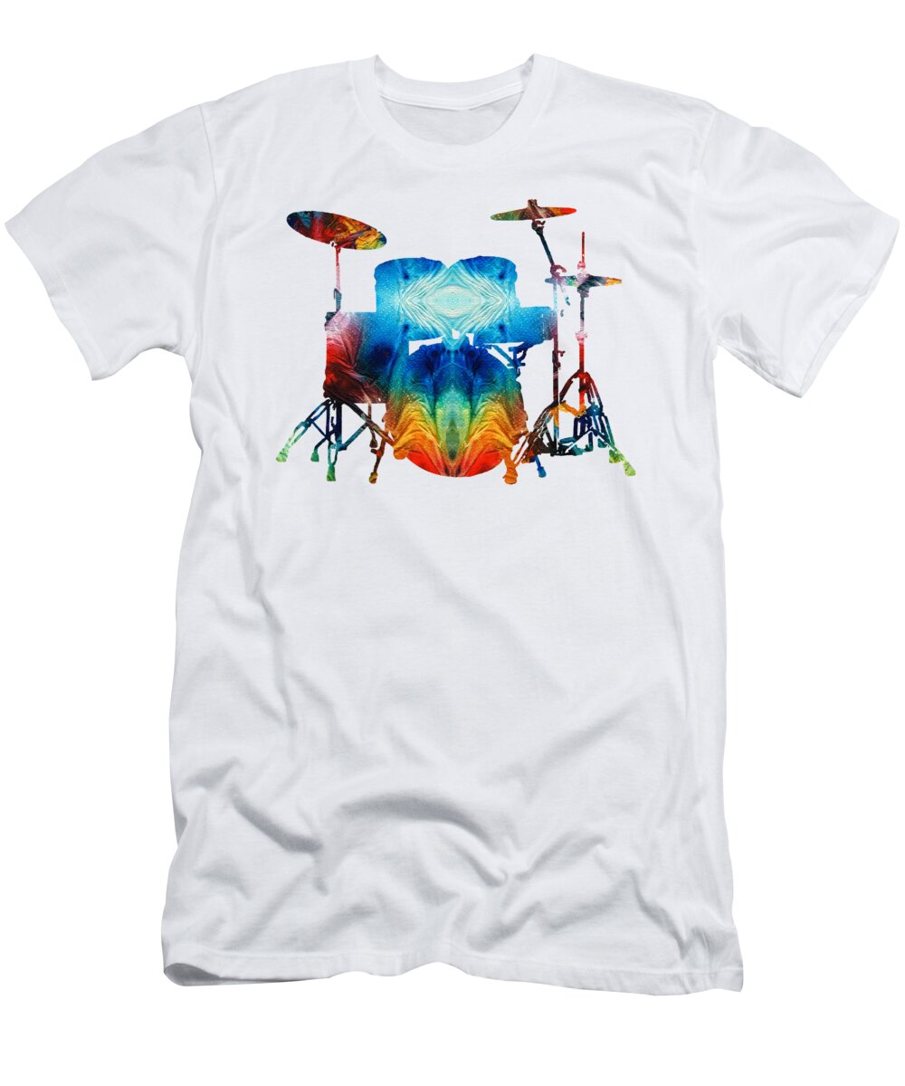 Drum T-Shirt featuring the painting Drum Set Art - Color Fusion Drums - By Sharon Cummings by Sharon Cummings