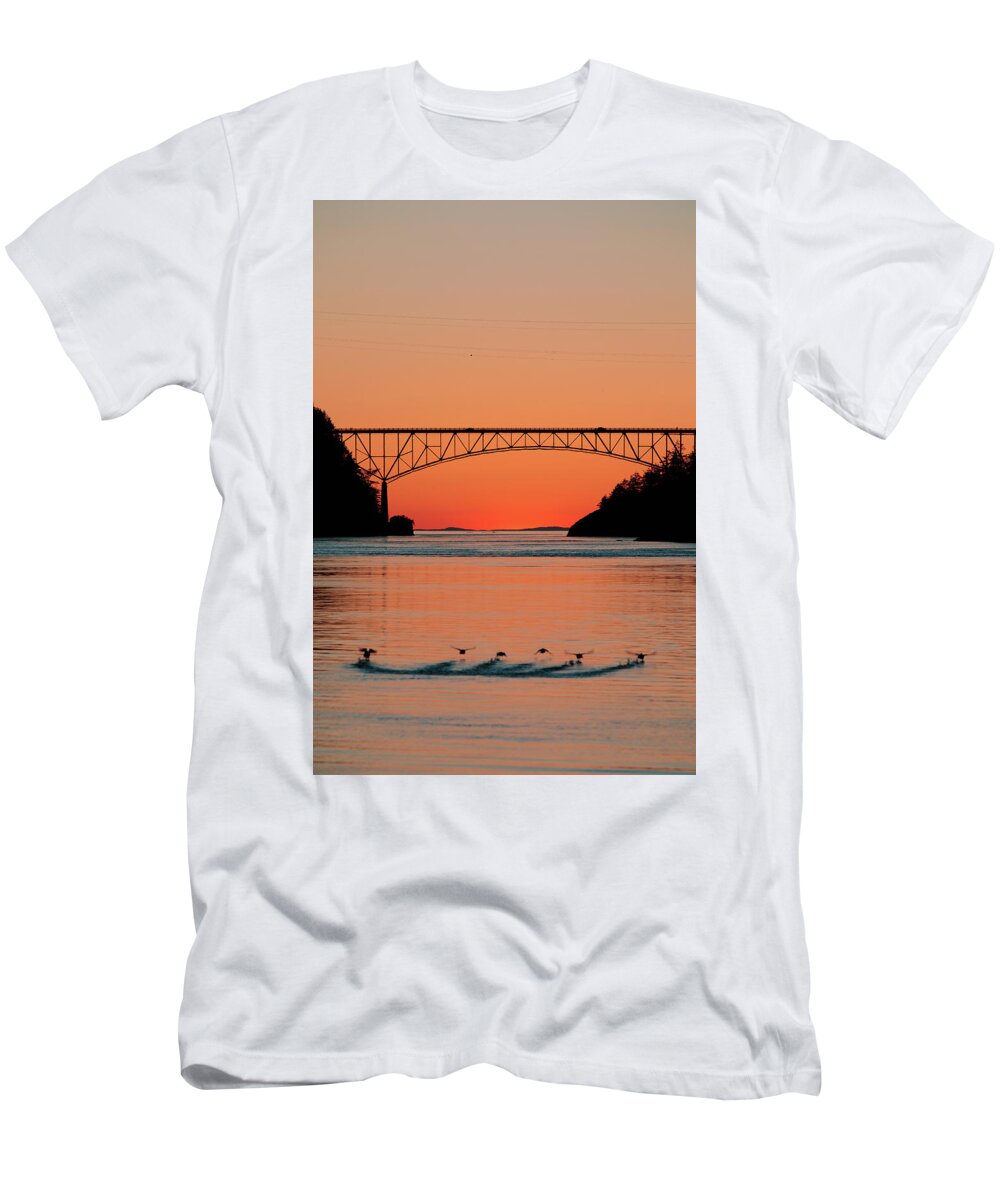 Deception Pass T-Shirt featuring the photograph Ducks Under the Bridge by Michael Rauwolf