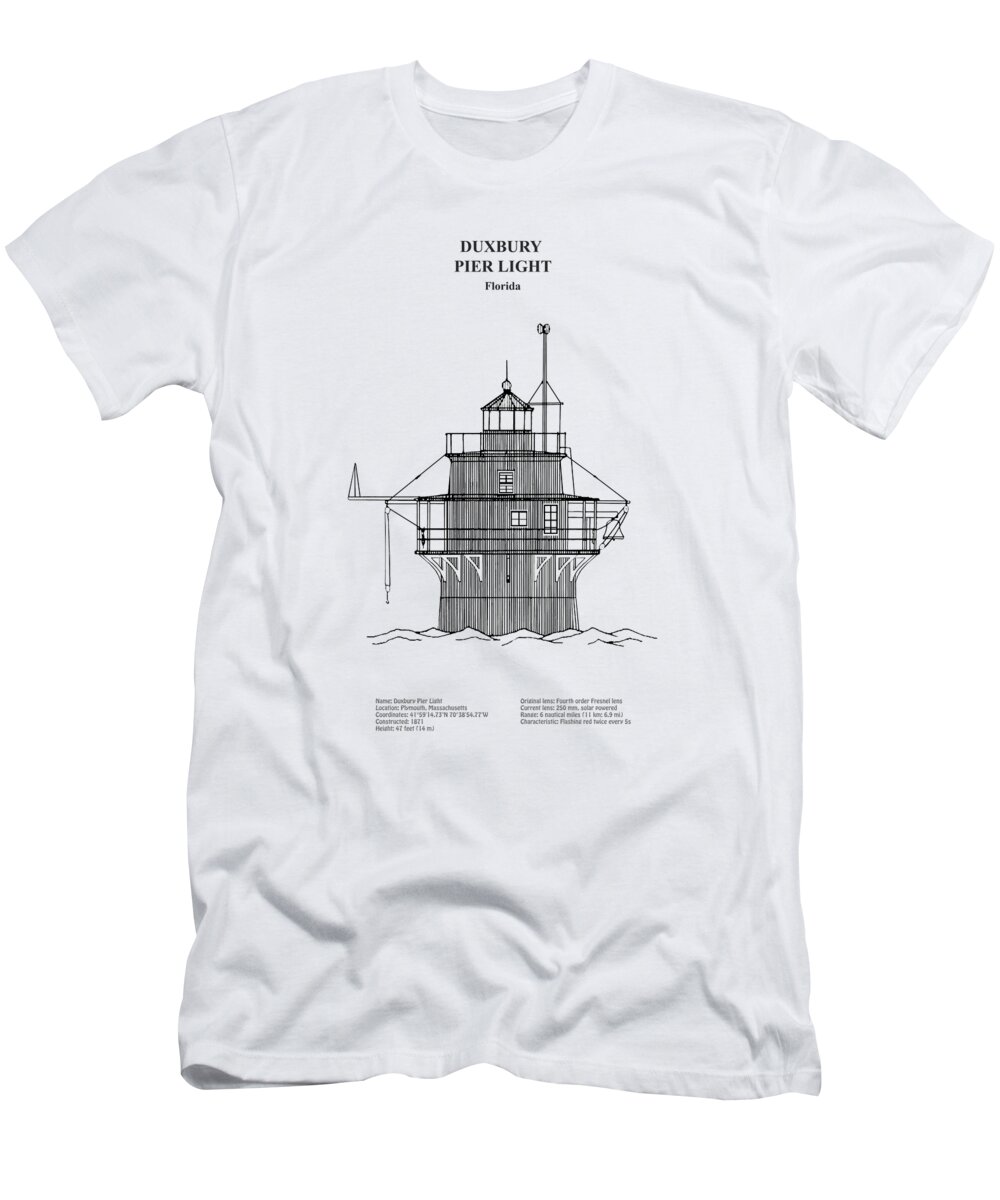 Duxbury Pier Light T-Shirt featuring the digital art Duxbury Pier Light Lighthouse - Massachusetts - SBD by SP JE Art