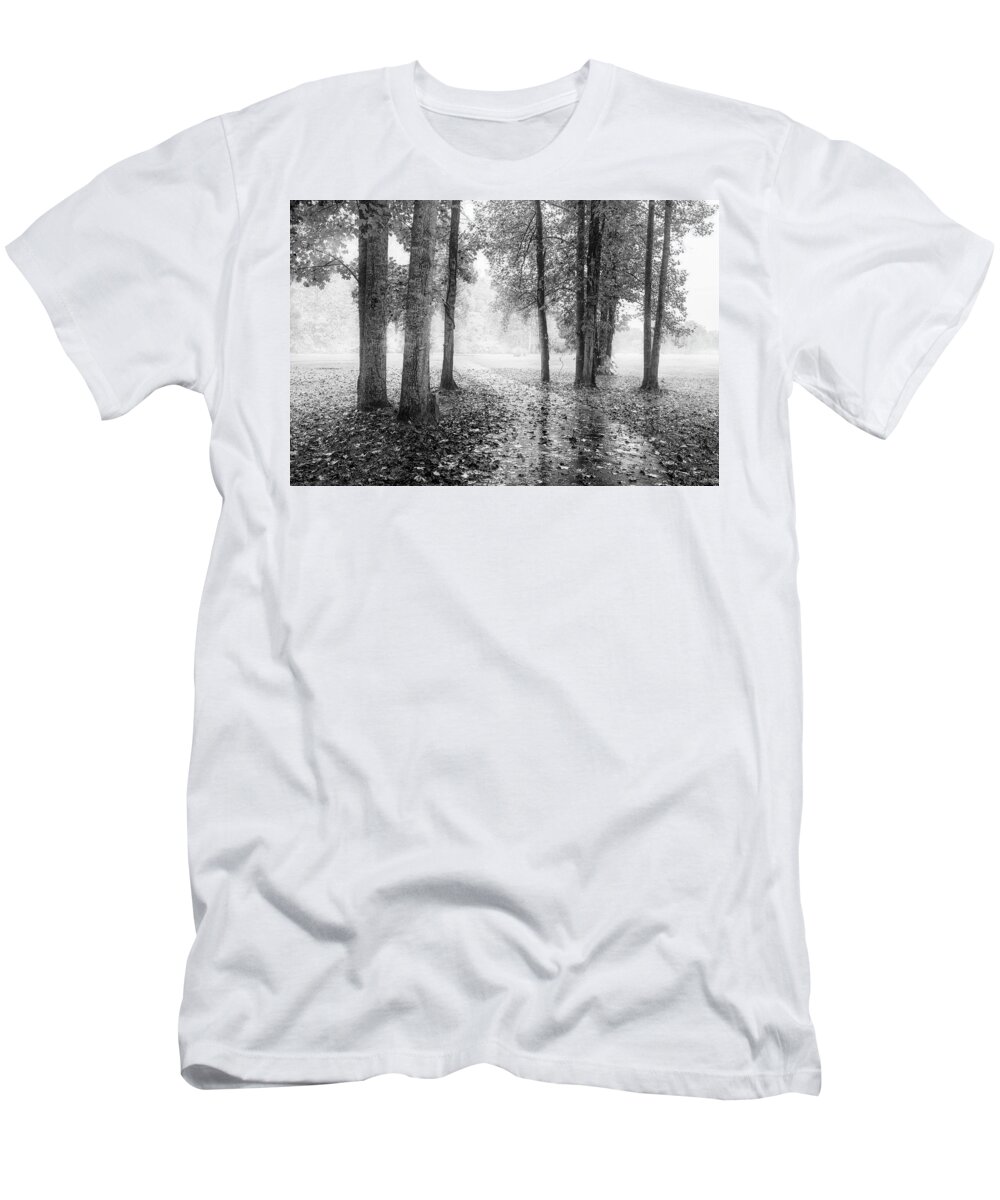 Carolina T-Shirt featuring the photograph Early Morning Walk Black and White by Debra and Dave Vanderlaan