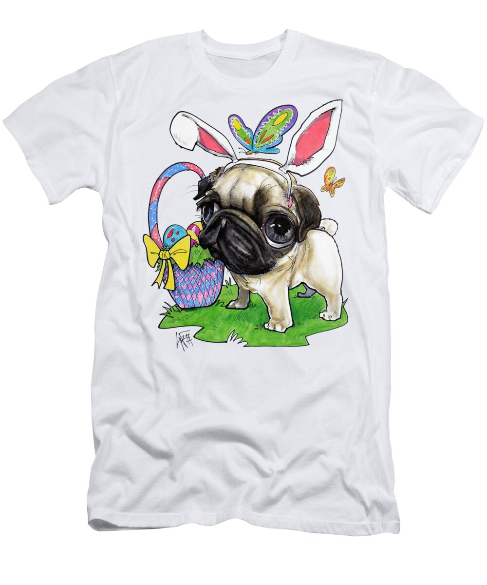 Pug T-Shirt featuring the drawing Easter Bunny Pug by Canine Caricatures By John LaFree