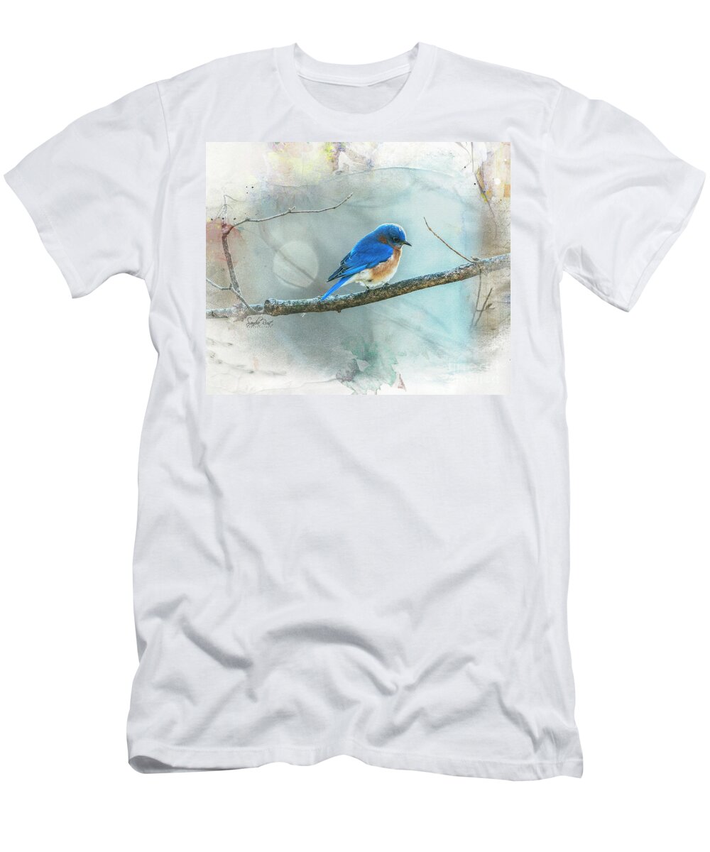 Bluebird T-Shirt featuring the photograph Eastern Bluebird Photograph Styled in Botanical by Sandra Rust