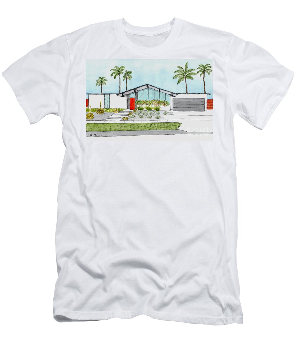 Mid Century Modern Home T-Shirt featuring the painting Eichler Home in California by Donna Mibus