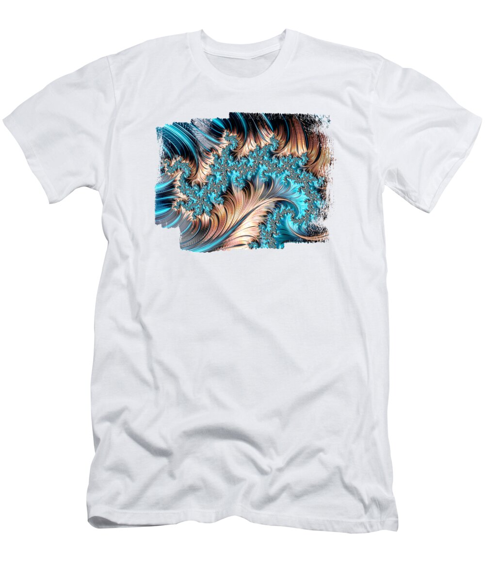 Teal T-Shirt featuring the digital art Elegant Copper and Teal Fractal Four by Elisabeth Lucas