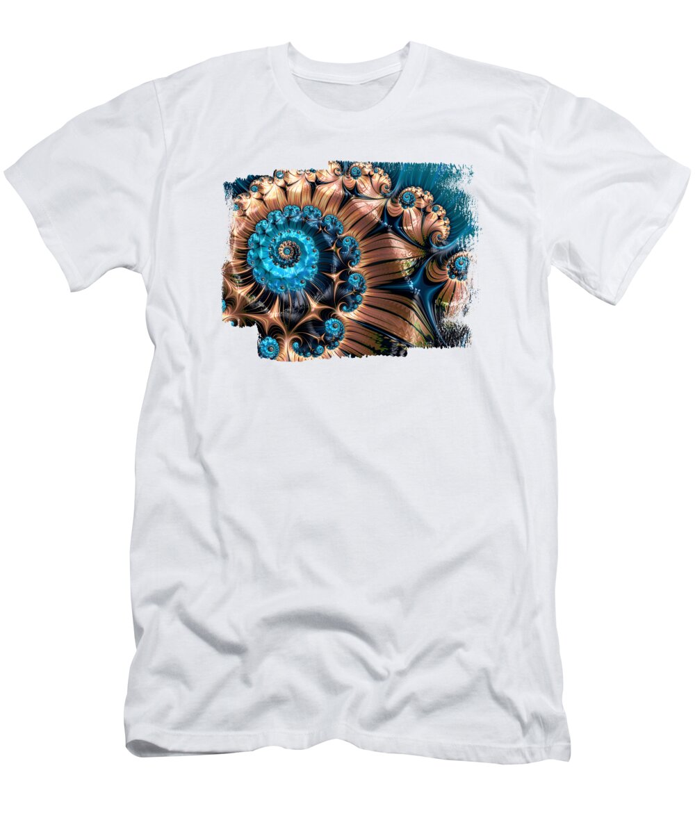 Teal T-Shirt featuring the digital art Elegant Copper and Teal Fractal Ten by Elisabeth Lucas