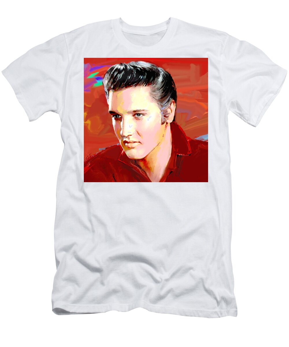 Elvis T-Shirt featuring the painting Elvis Presley I Red by Jackie Medow-Jacobson