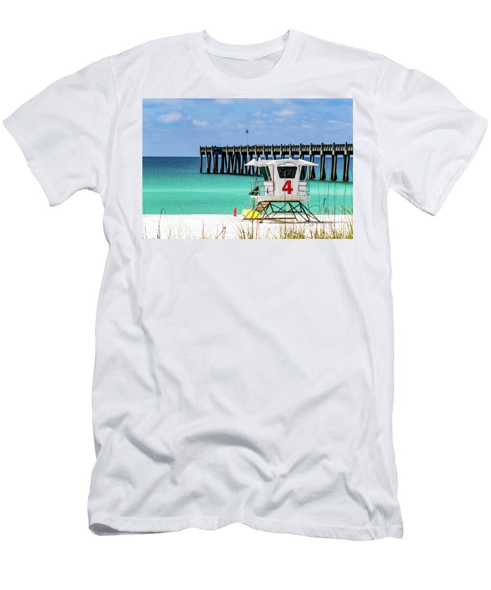Pensacola Beach T-Shirt featuring the photograph Emerald Pensacola Beach Florida Pier by Beachtown Views