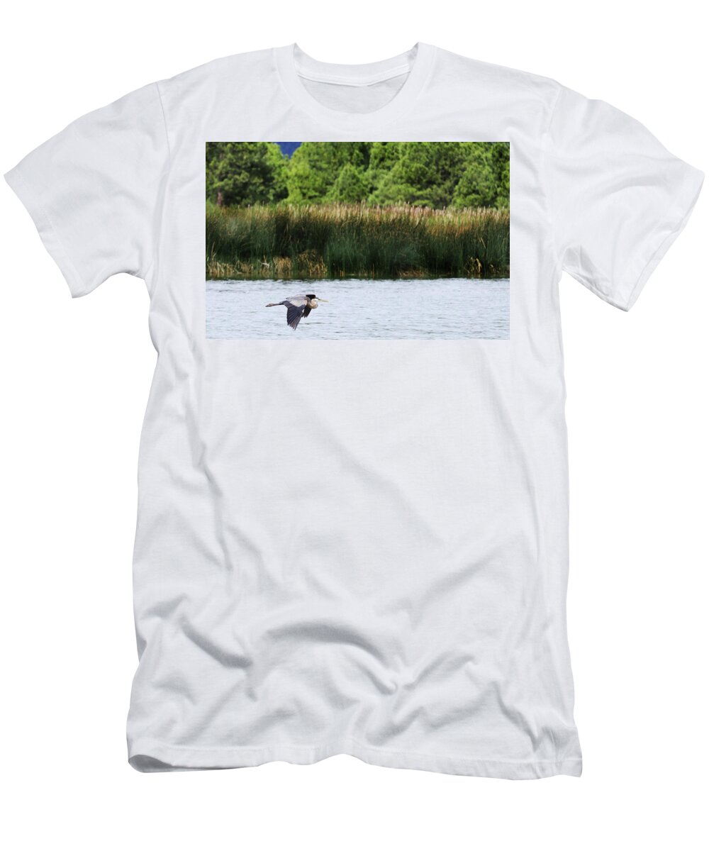 Heron T-Shirt featuring the photograph Ephemeral Summer Flight by Laura Putman