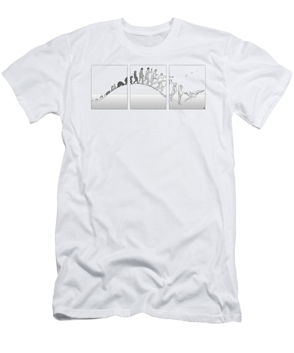 Captionless T-Shirt featuring the drawing Evolution Of Man by Lila Ash