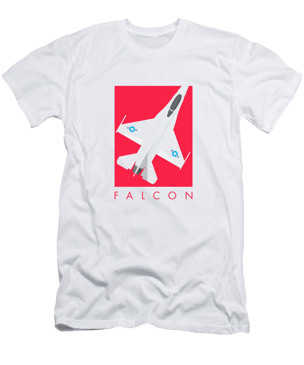 Fighter T-Shirt featuring the digital art F-16 Falcon Fighter Jet Aircraft - Crimson by Organic Synthesis
