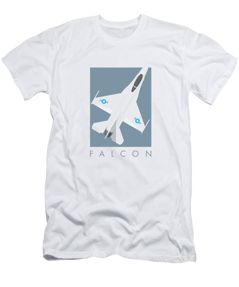 Fighter T-Shirt featuring the digital art F-16 Falcon Fighter Jet Aircraft - Slate by Organic Synthesis