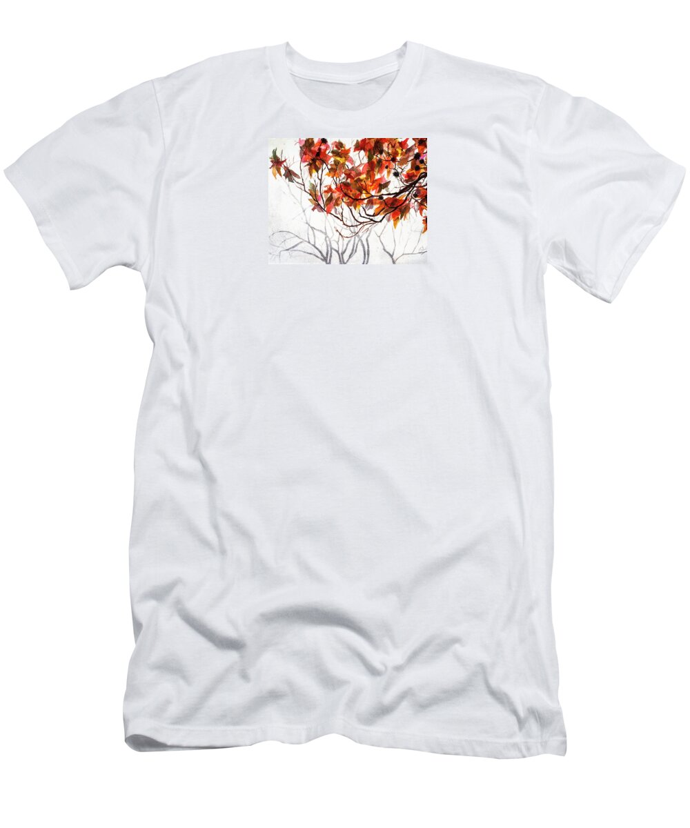 Art - Watercolor T-Shirt featuring the painting Fall Leaves - Watercolor Art by Sher Nasser