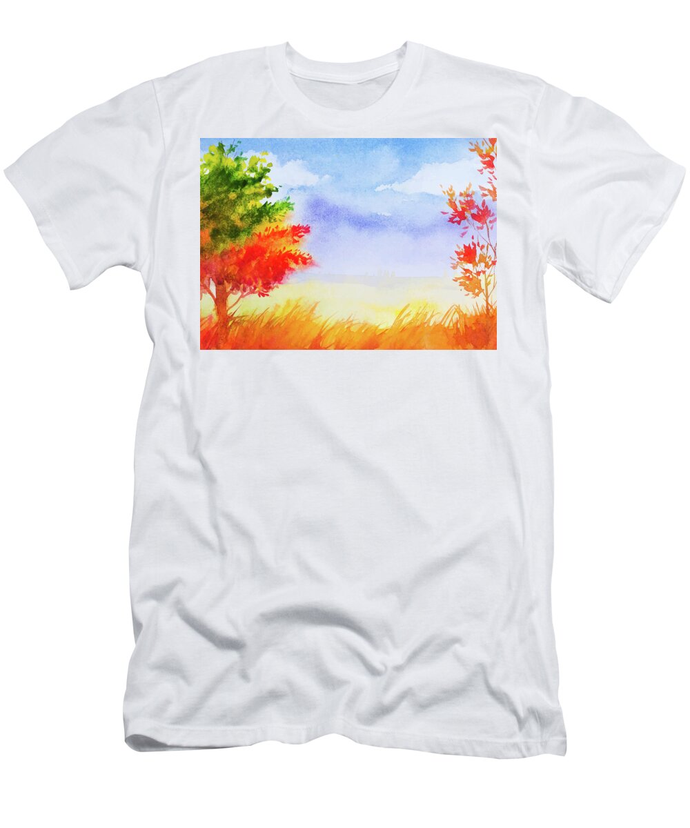 Maple Leaves T-Shirt featuring the painting Fall Maroon Leaves by Artistic Notion