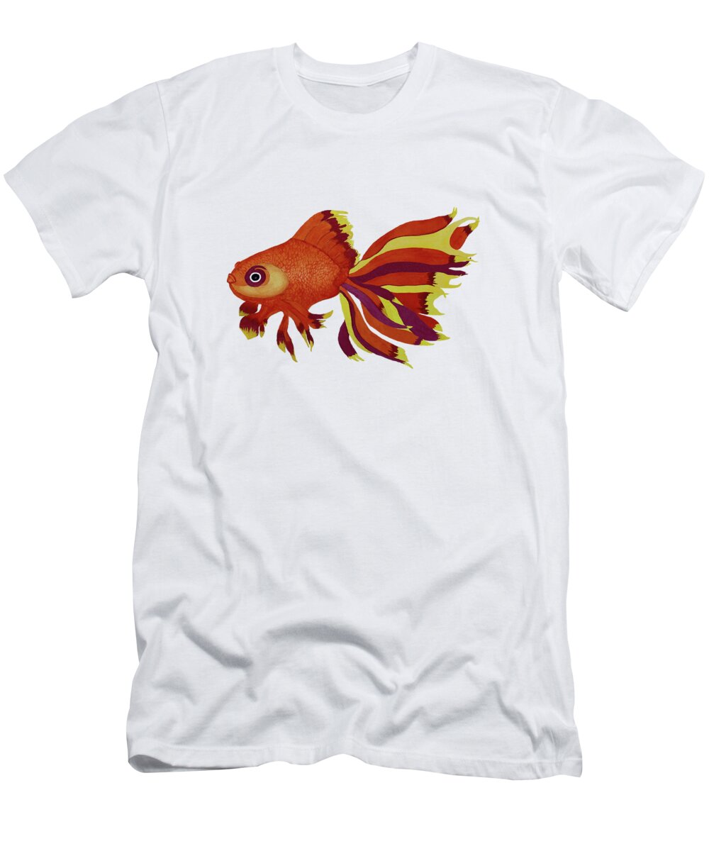 Fish T-Shirt featuring the painting Fancy Goldfish With Kissing Lips by Deborah League