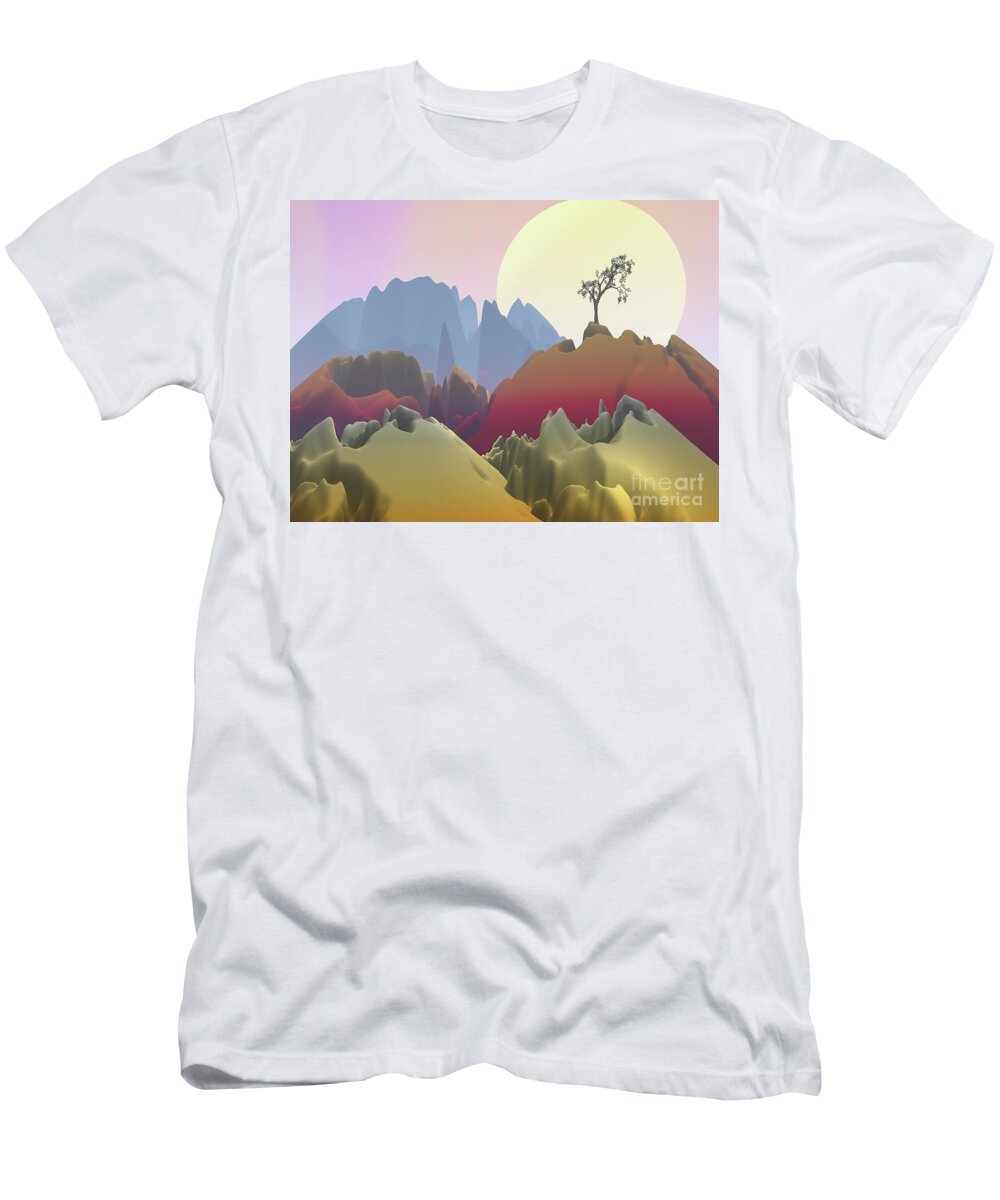 Fantasy Landscape T-Shirt featuring the digital art Fantasy Mountain by Phil Perkins
