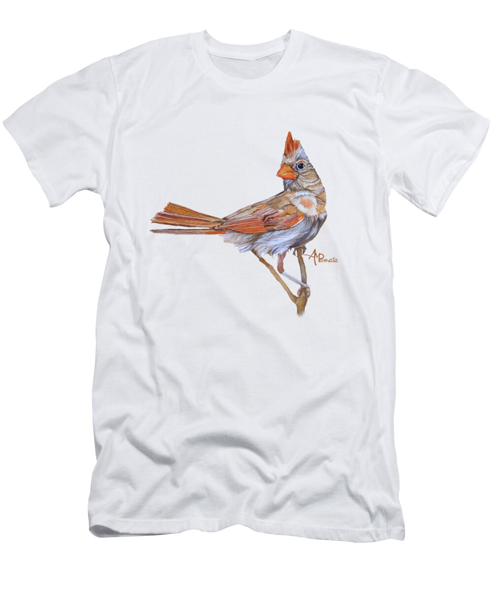 Cardinal T-Shirt featuring the painting Female Cardinal Portrait I by Angeles M Pomata