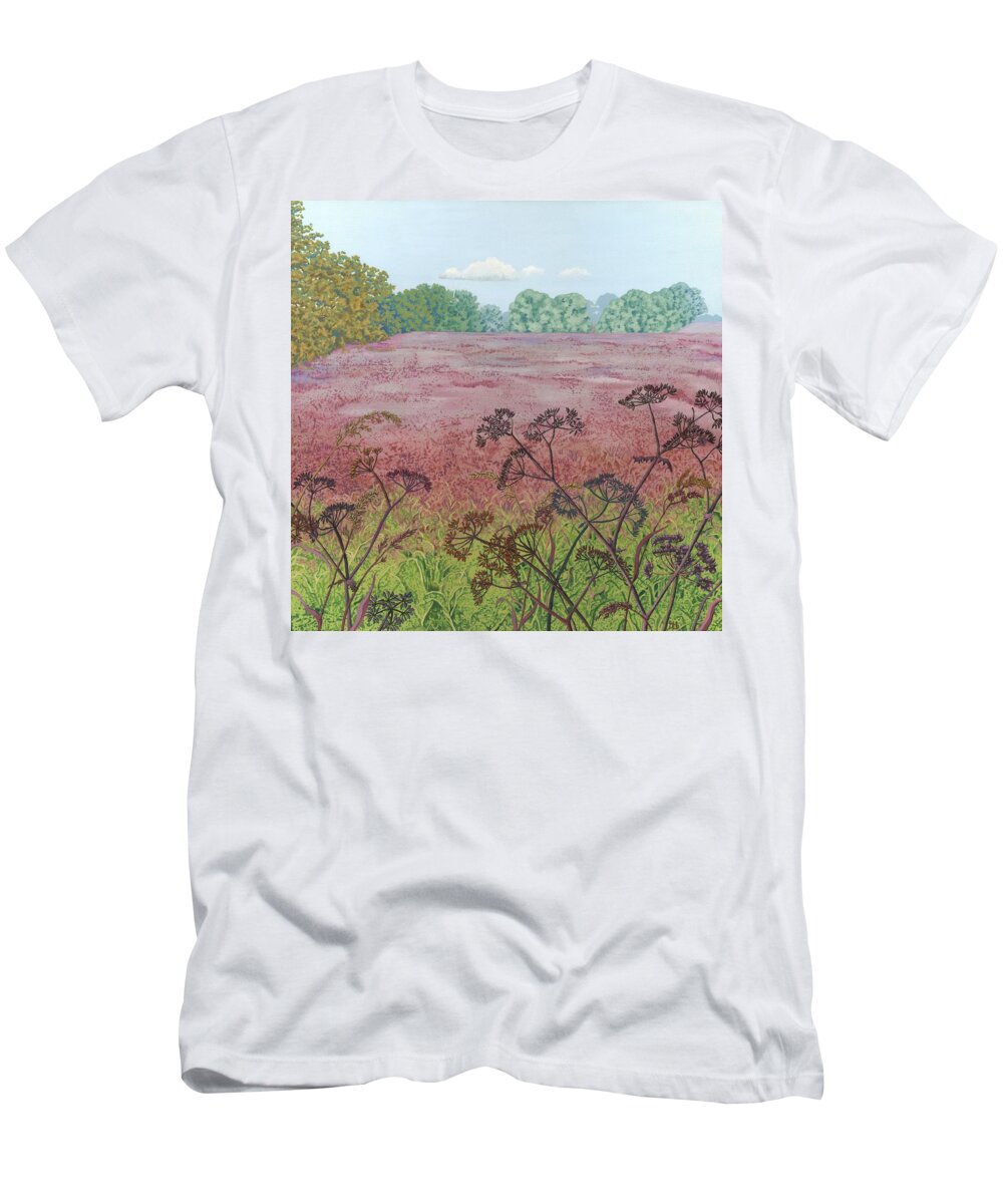 Seedheads T-Shirt featuring the painting Field Walk by Lynne Henderson
