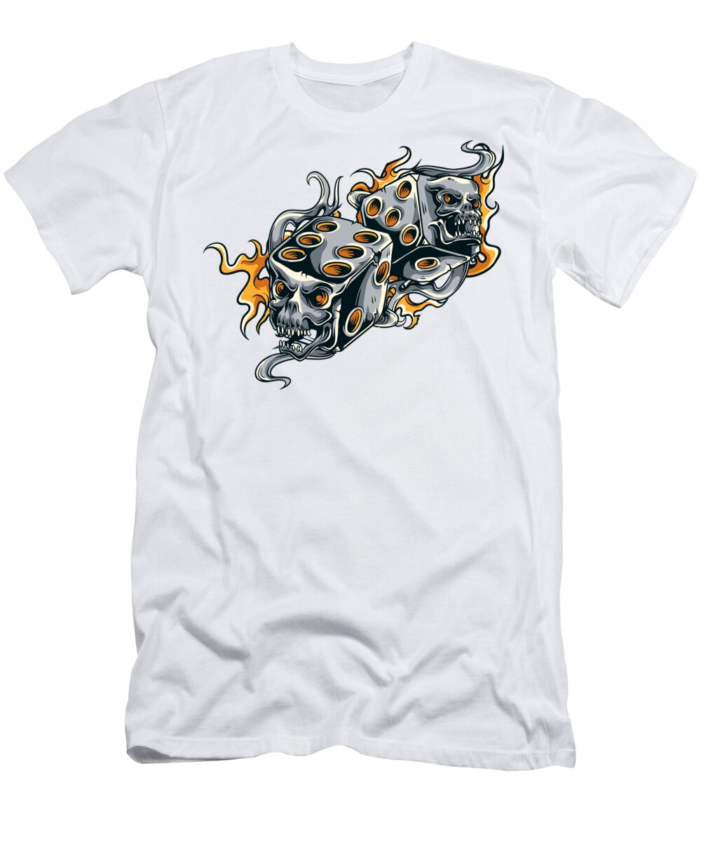 Skull T-Shirt featuring the digital art Fiery Skull Dice by Jacob Zelazny