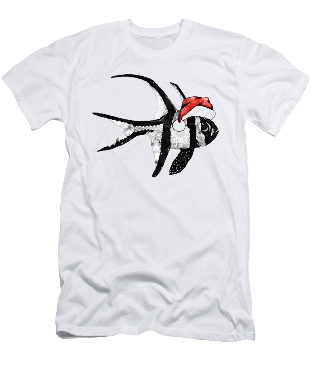 Fish T-Shirt featuring the painting Fish You A Merry Christmas by Sharon Cummings