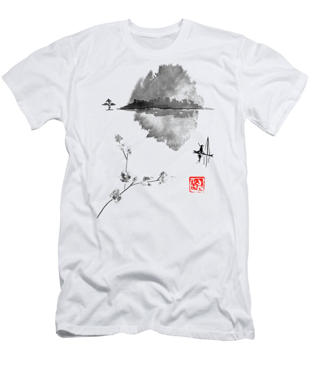 Island T-Shirt featuring the drawing Fisherman by Pechane Sumie
