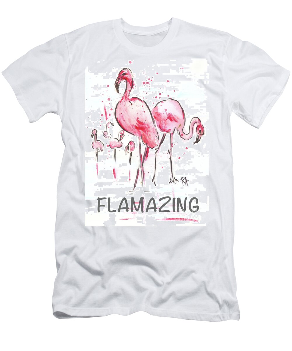 Watercolour T-Shirt featuring the painting Flamazing by Remy Francis