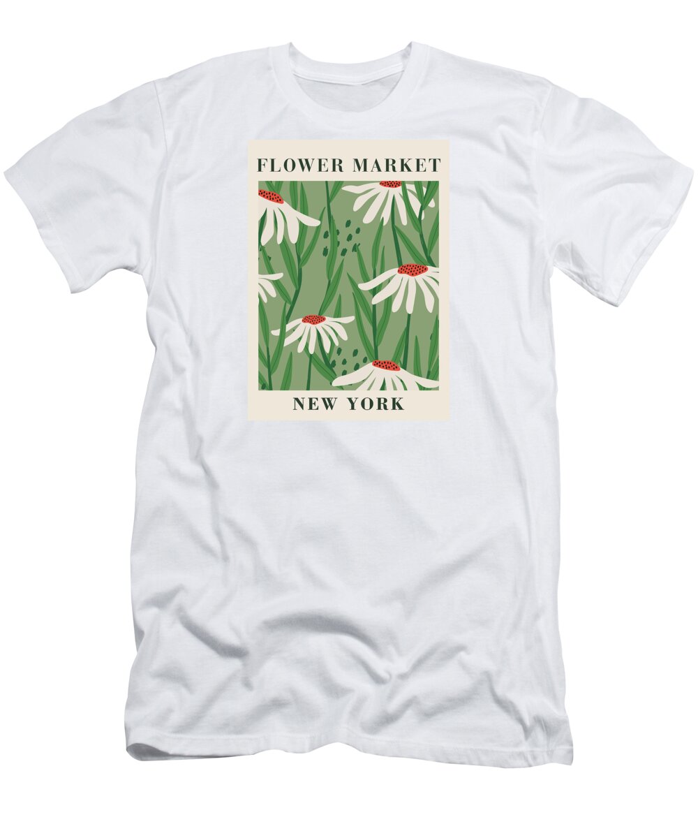 Flower Market T-Shirt featuring the painting Flower Market New York Retro Botanical by Modern Art
