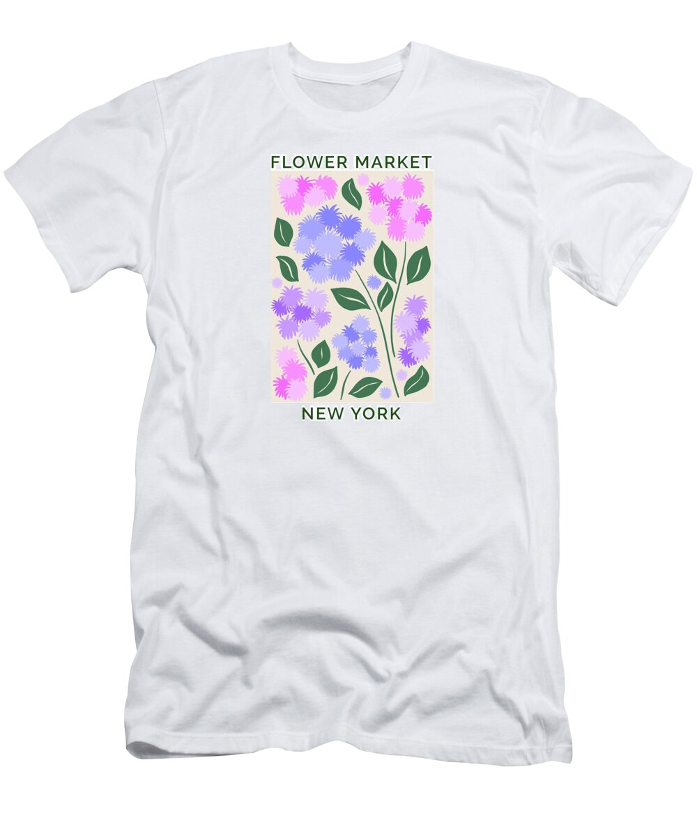 Flower Market T-Shirt featuring the painting Flower Market New York Retro Floss Flowers by Modern Art