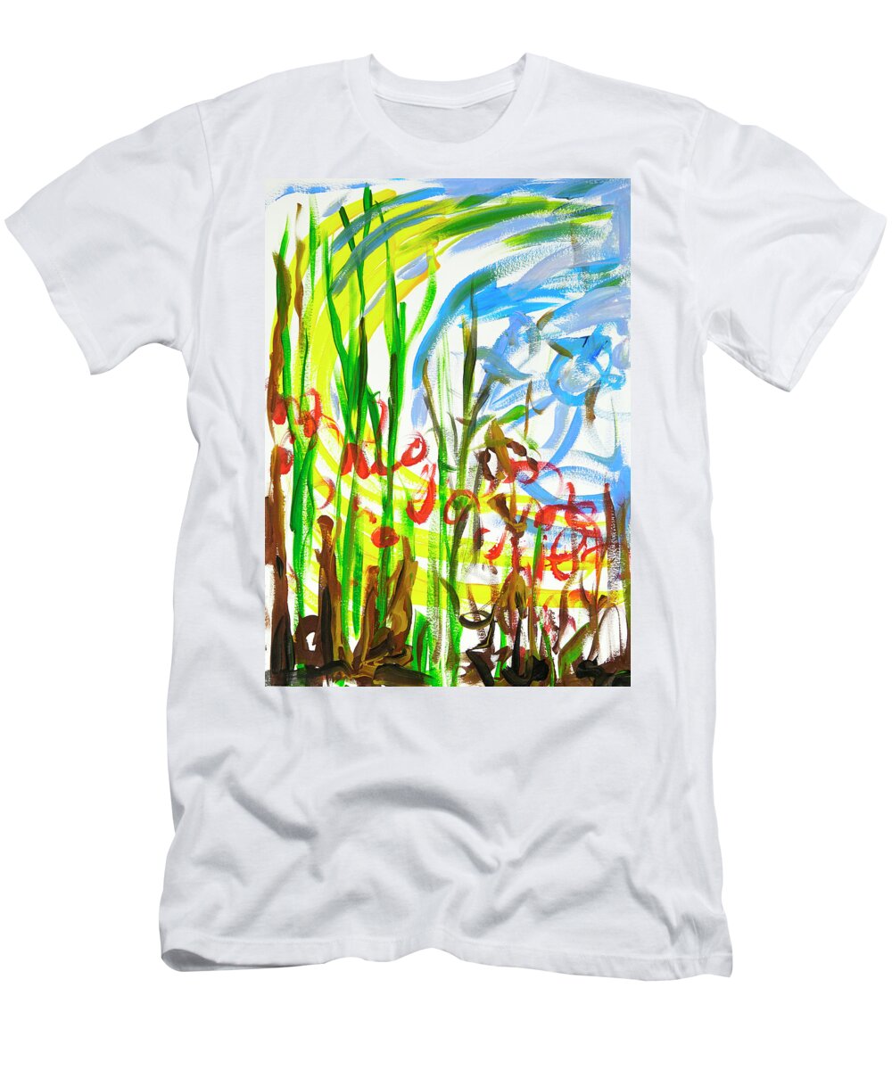 Garden T-Shirt featuring the painting Flower Meadow in a Breeze by Lynn Hansen