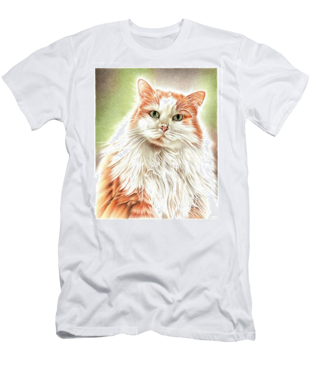 Cat T-Shirt featuring the drawing Fluffy Cat by Casey 'Remrov' Vormer