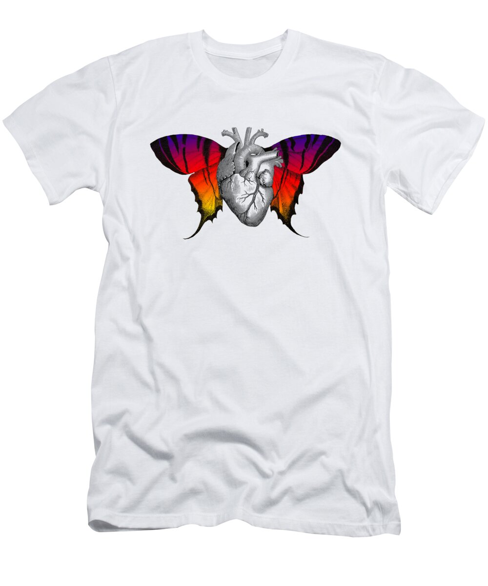 Heart T-Shirt featuring the digital art Flying heart with butterfly wings by Madame Memento