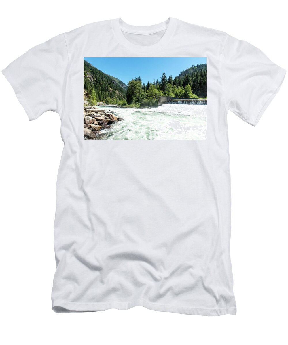 Foamy Wenatchee At Tumwater Canyon Dam T-Shirt featuring the photograph Foamy Wenatchee at Tumwater Canyon Dam by Tom Cochran