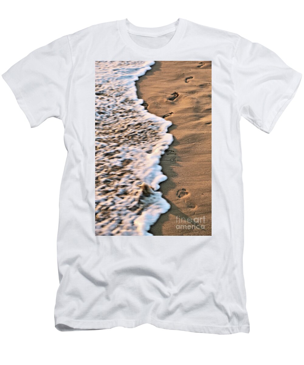 Footprints T-Shirt featuring the photograph Footprints in the Sand by Vivian Krug Cotton