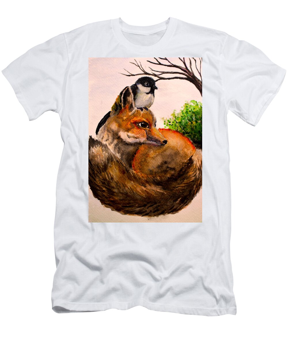 Beautiful T-Shirt featuring the painting Fox and Robbin by Medea Ioseliani
