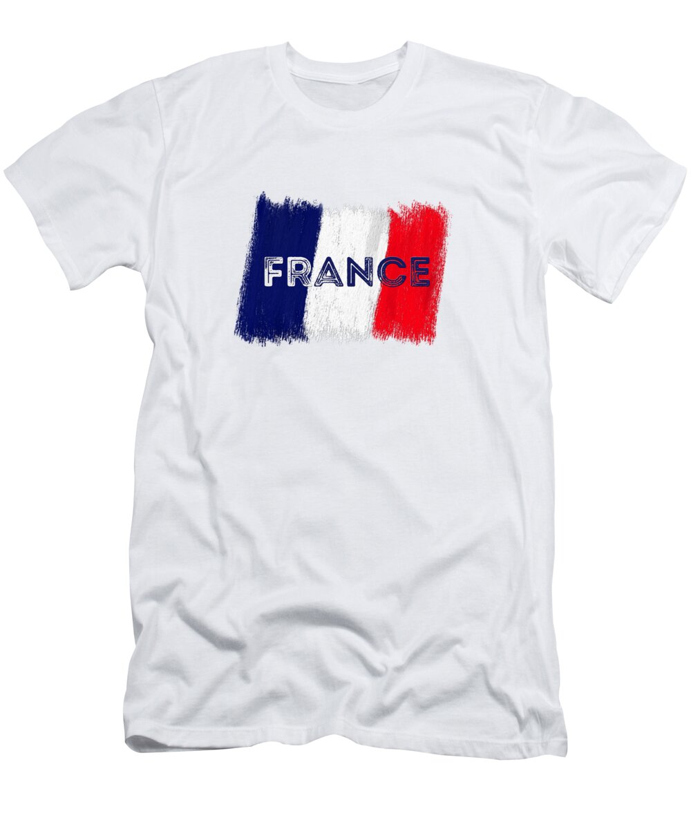 France Vintage Text Painting on French T-Shirt - Pixels Flag by T Eve