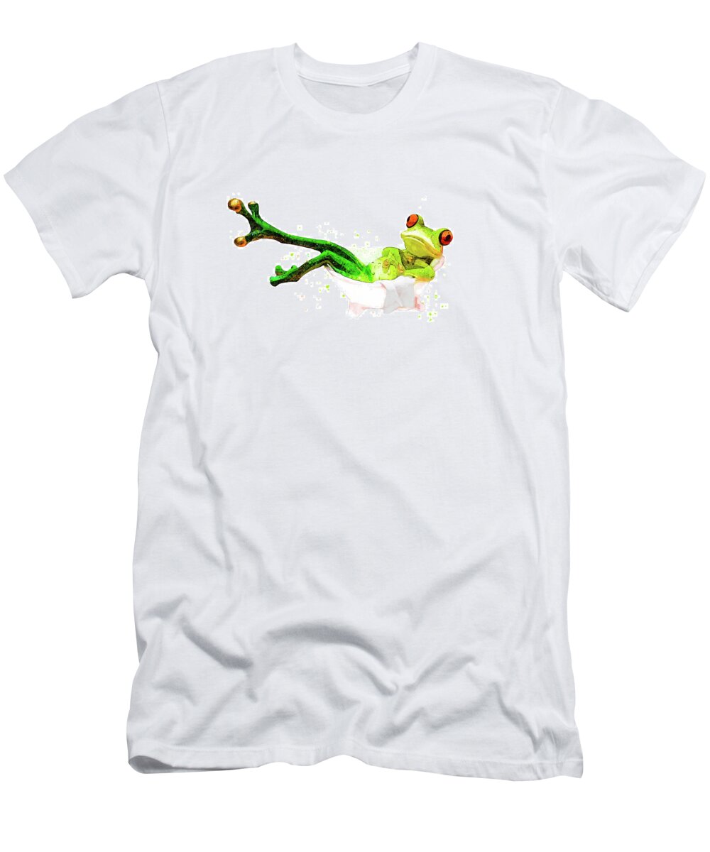 Frog T-Shirt featuring the mixed media Francesca the Bathing Frog by Pamela Williams