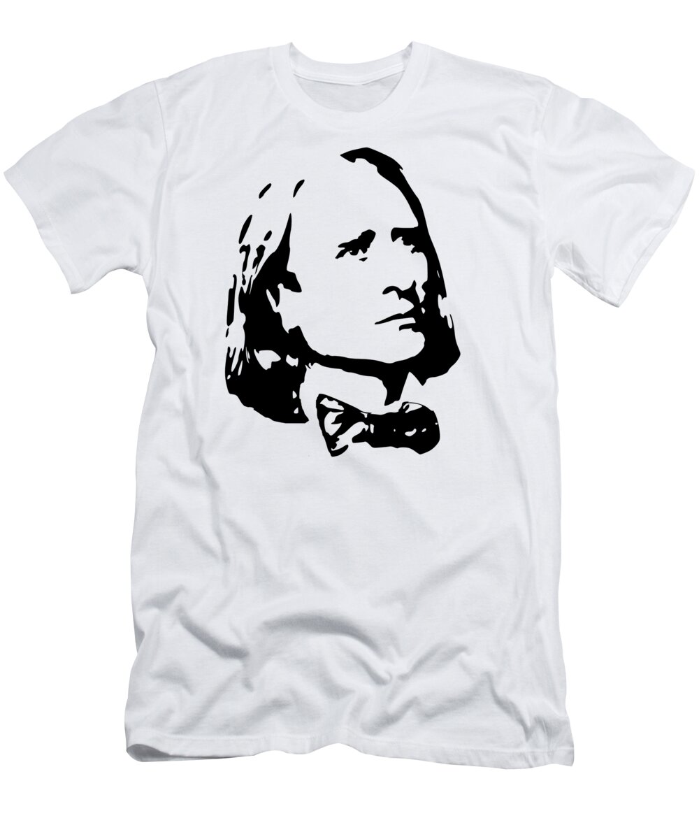 Franz Liszt T-Shirt featuring the digital art Franz Liszt Black On White by Filip Schpindel